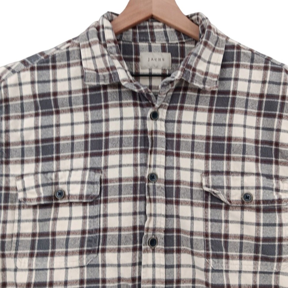 Jachs Flannel Shirt Men XXL Beige Plaid Heavy Cotton Work Chore Rustic Utility